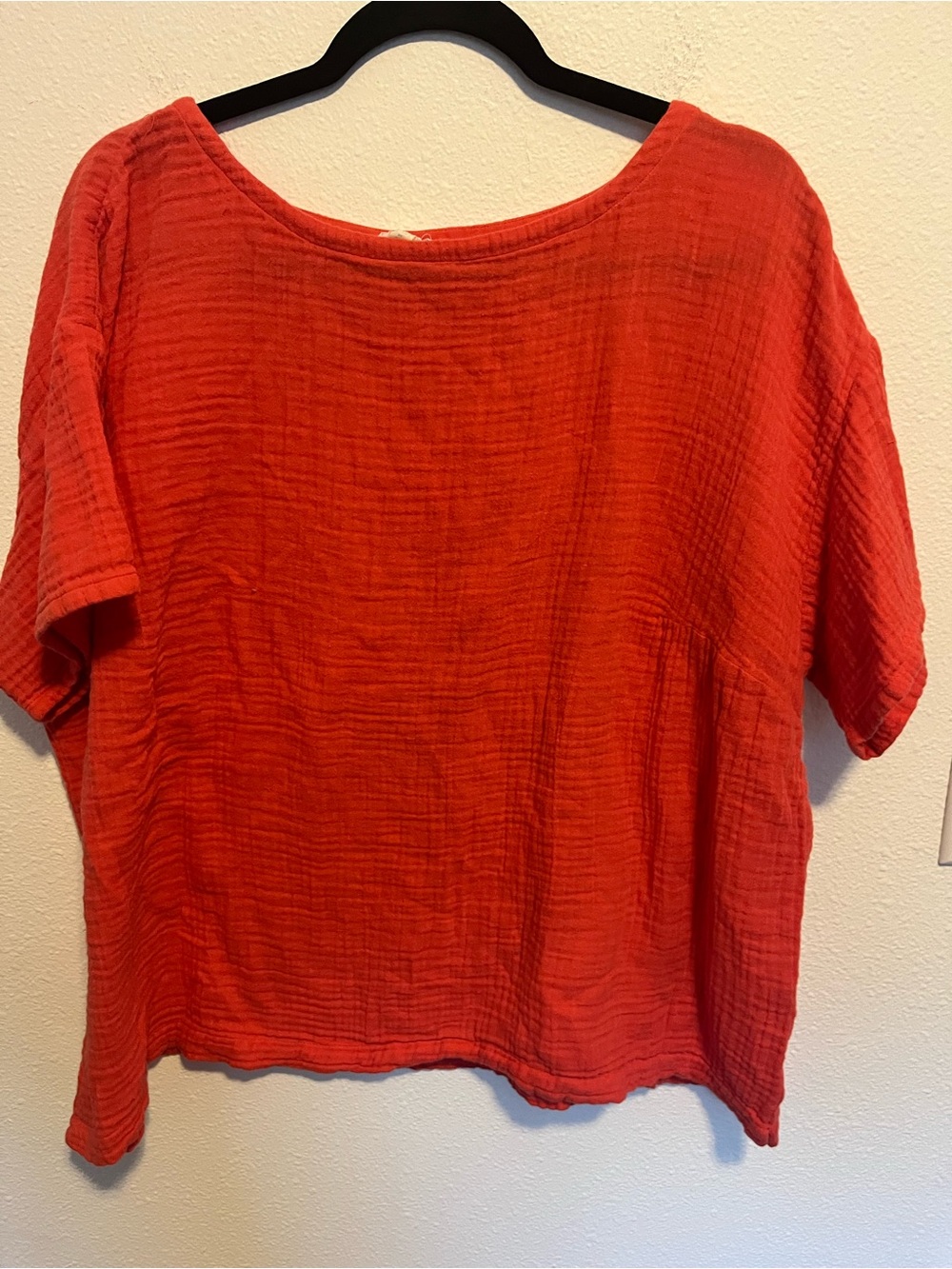Eileen Fisher Red Short-Sleeve Gauze Boxy Top